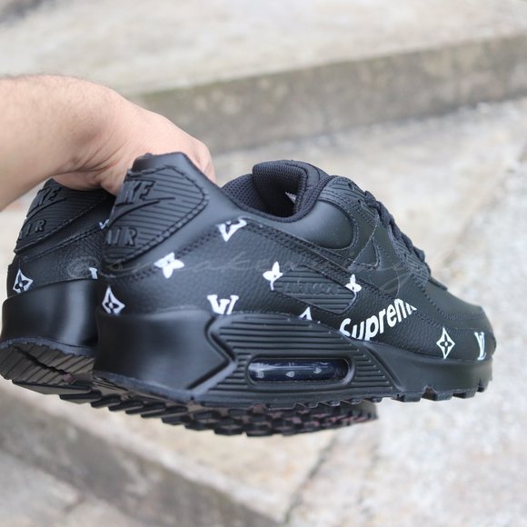 Nike Air Max 90 Black Leather Custom Sneakers NWT - Picture 9 of 9